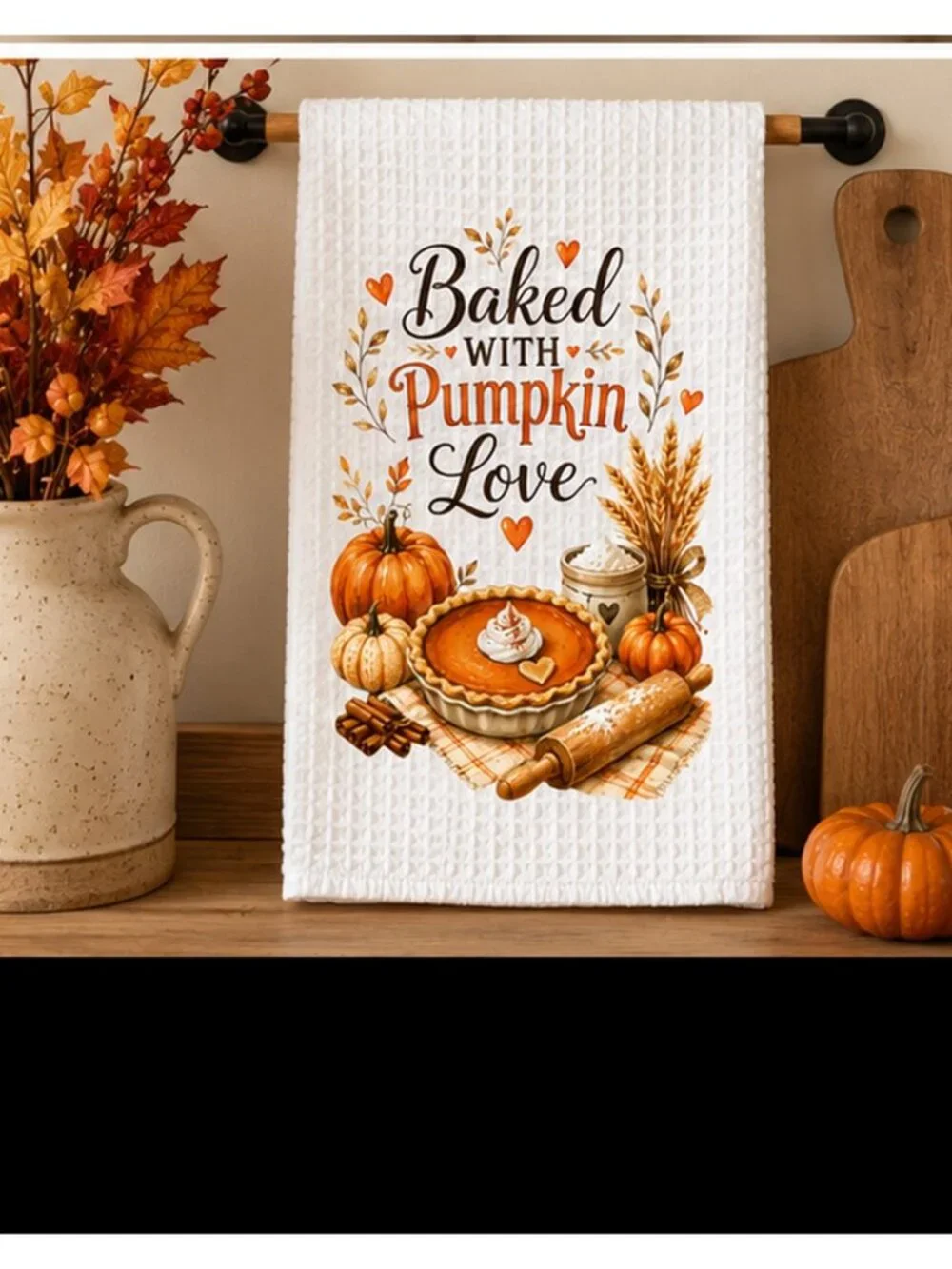 Baked With Pumpkin Love Kitchen Towel Set, Fall Baking Towel, Housewarming Gift
